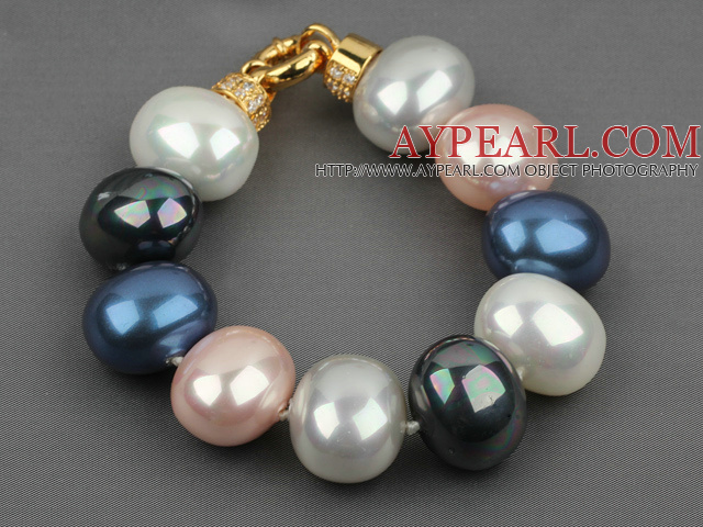 haute qualité d'oeuf forme multi couleur coquillage perles bracelet avec fermoir plaqué or