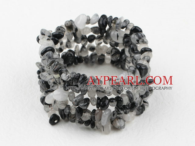 Longue Black Style rutile Quartz Bracelet Chips Bangle Wrap