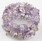 Long Style Purple and Yellow Quartz Chips Wrap Bangle Bracelet