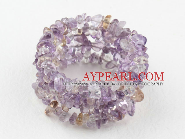 Long Style Purple and Yellow Quartz Chips Wrap Bangle Bracelet