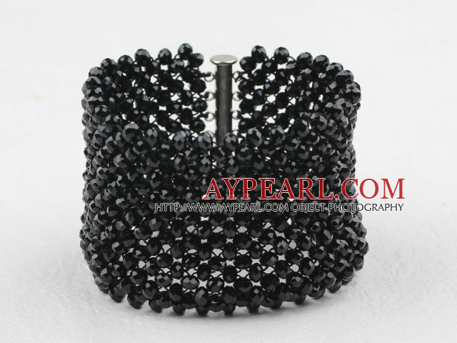 Stor og bred stil Black Crystal Woven Bangle Bracelet