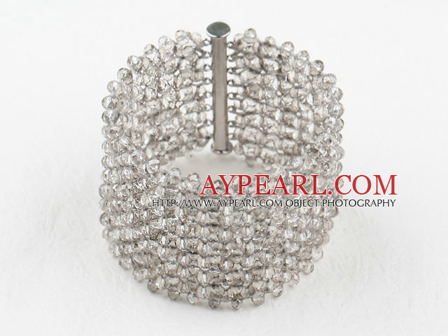Big and Wide Style Gray Crystal Woven Bangle Bracelet