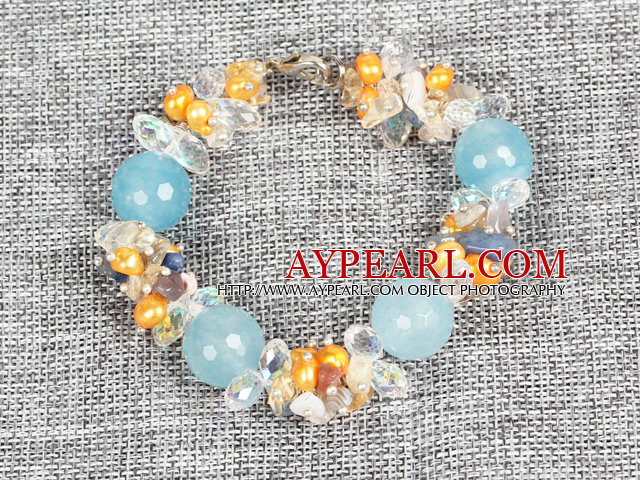 Vente chaude cyanite Superbe Perles rondes Clair Jaune Bracelet Cluster Crystal Pearl