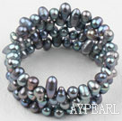 Black Freshwater Pearl Wrap Bangle Bracelet