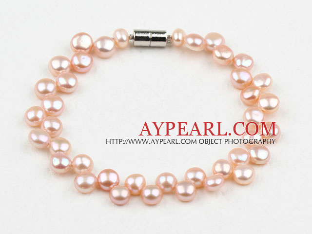 6-7mm Natural Pink Freshwater Mabe Pearl Bryllupsutstyr Armbånd med magnetisk lås