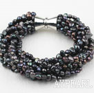 Multi Strands 3-4mm Black Freshwater Pearl Bracelet with Big Magnetic Clasp