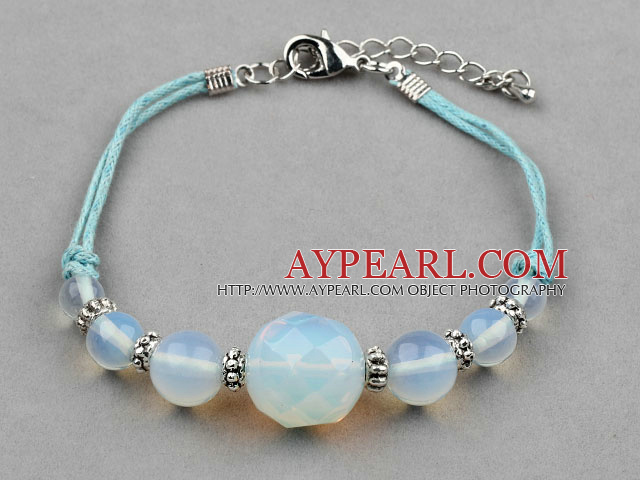 Simple Design Opal Bracelet with Blue Thread and Lobster Clasp