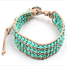 Popular Style Three Layer Turquoise Beads Wrap Bangle Bracelet