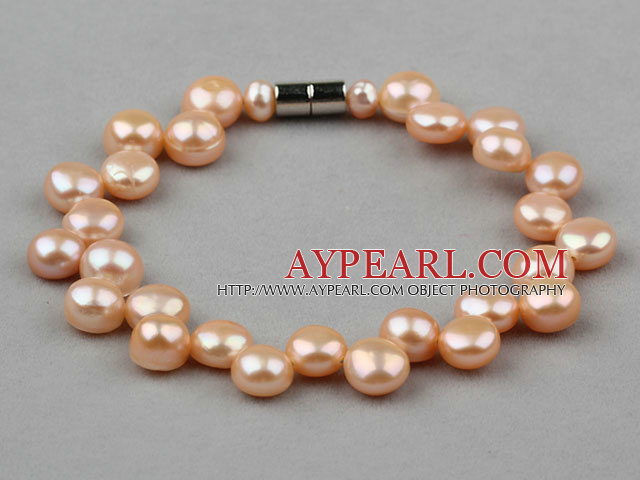 7-8mm Natural Dark Pink Freshwater Mabe Pearl Bridal Bracelet with Magnetic Clasp