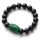 Single Strand Une année facettes agate noire et vert jade bracelet élastique 