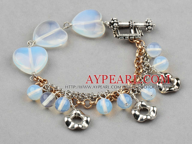 Herz-Form und Round Opal Armband mit Metall-Kette