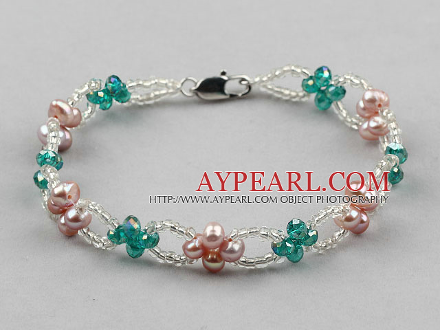 New Design Purple Freshwater Pearl and Green Crystal Bracelet