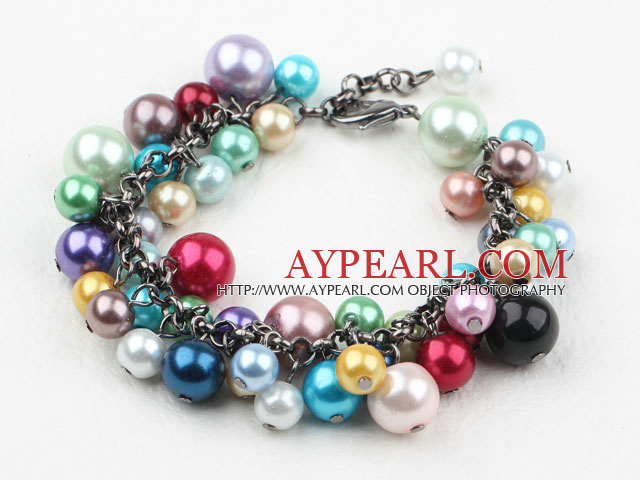 Assorted Multi Color Shell Beads Bracelet with Metal Chain