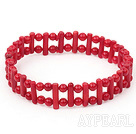 Fashion Double Strands Round And Firecracker Shape Red Coral Elastic Bangle