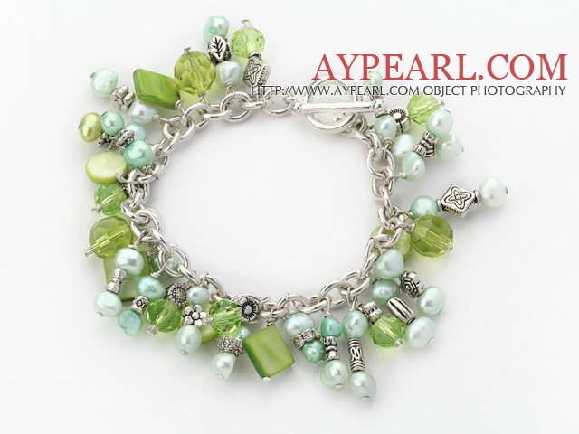 imitatation heart charm green pearl shell crystal bracelet 