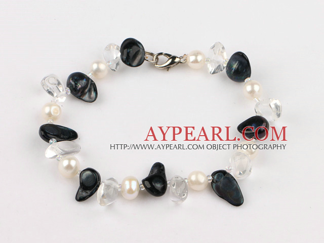 pearl and white crystal bracelet with lobster clasp