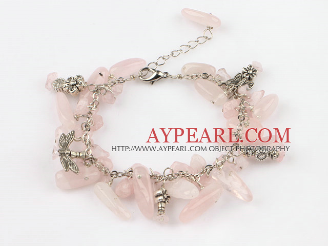 7.5 inshes rose quartze tibet silver charm bracelet with extendable chain