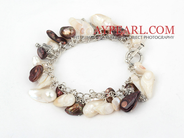 8-10mm pearl bracelet with metal chain and toggle clasp