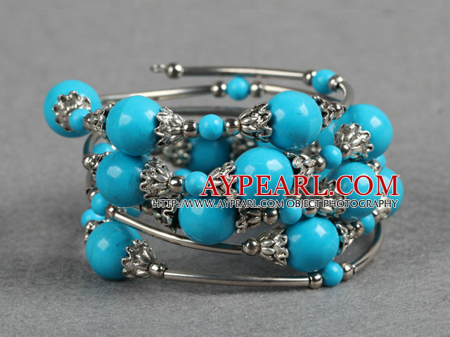 Fashion Multi Strand Round Blue Turquoise Wired Bangle Bracelet