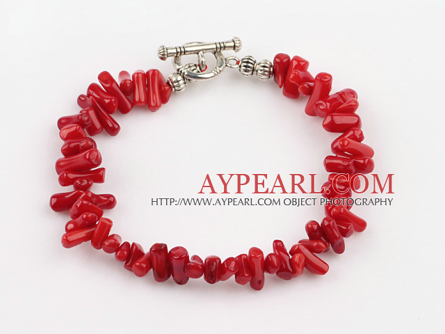 Red Coral Chips Bracelet with Toggle Clasp