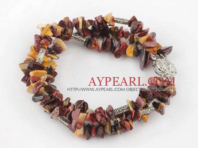 Multi Strand Silver Leaf Agate Chips Wrap Bangle Bracelet