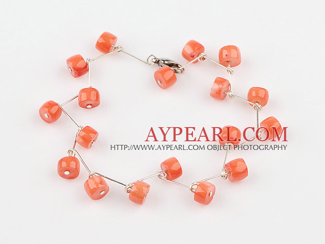 orange coral beaded bracelet with lobster clasp