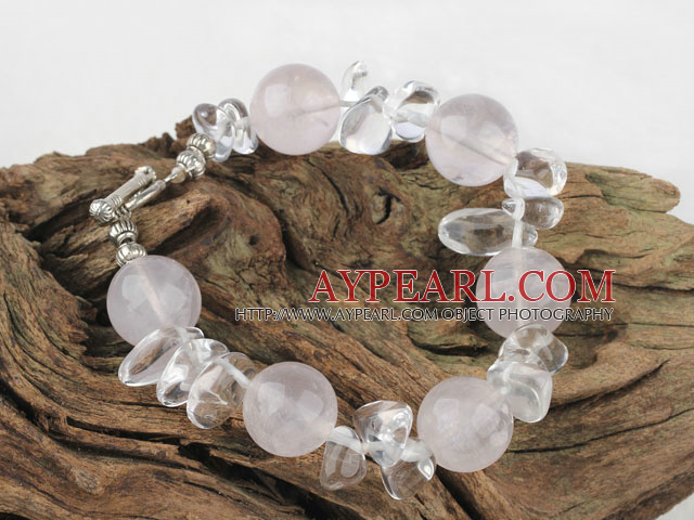 beautiful white pearl and rose quartz bracelet with toggle clasp