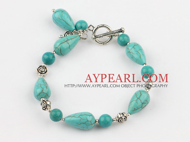 turquoise and tibet silver bracelet with toggle clasp