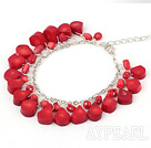 fashion red coral bracelet with metal chain and lobster clasp