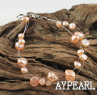 ロブスタークラスプを持つ単純な自然なピンクの真珠のブレスレット