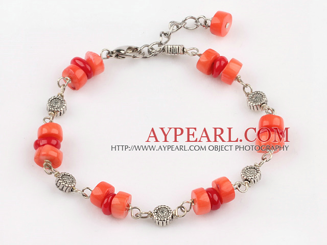 red anc orange coral bracelet with extendable chain