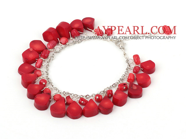 fashion red coral bracelet with metal chain and lobster clasp