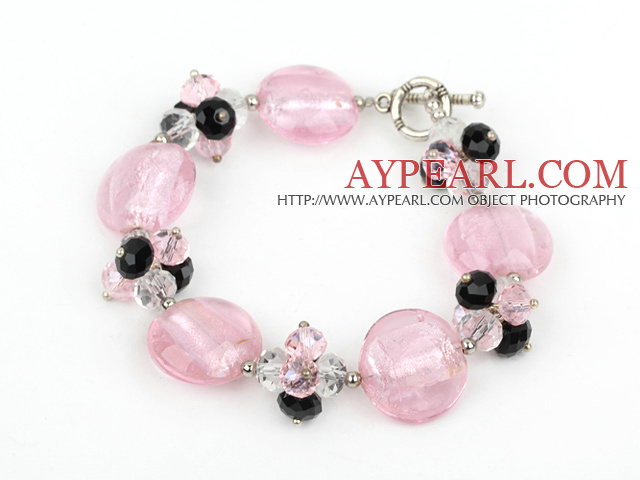 pink crystal and colored glaze bracelet with toggle clasp