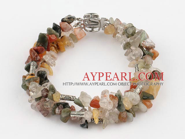 6-8mm three strand multi color rutilated quartz bracelet