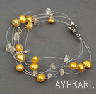 yellow pearl crystal braclet with lobster clasp