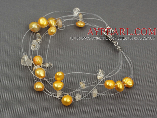 yellow pearl crystal braclet with lobster clasp