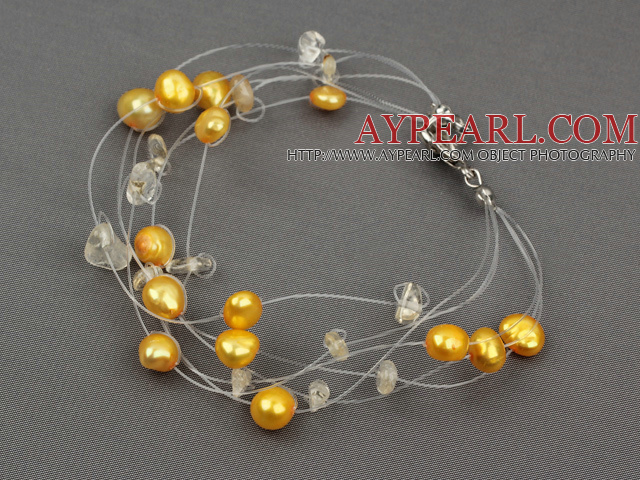ロブスタークラスプと黄色のパールクリスタルbraclet