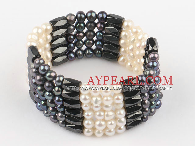 multi strand white and black fresh water pearl magnetic bracelet