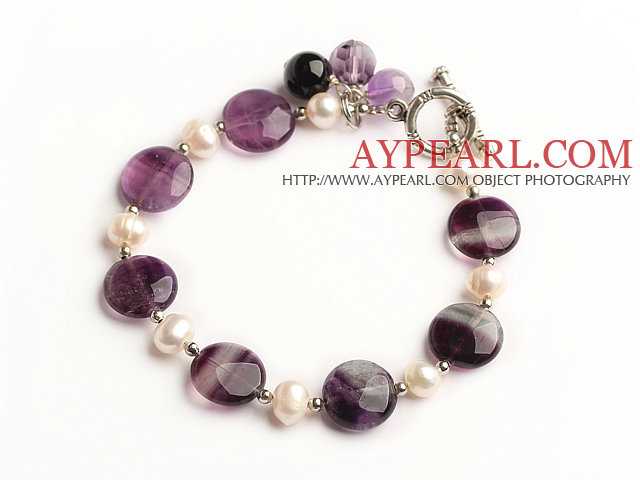 white pearl and rainbow fluorite bracelet with toggle clasp