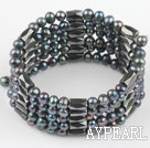 4-5mm black pearl magnetic multi strand bracelet