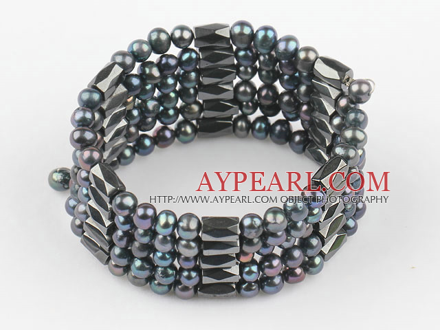 4-5mm black pearl magnetic multi strand bracelet