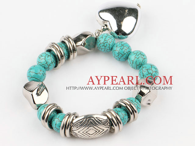 7.2 inches turquoise elastic bangle with heart shaped accessories