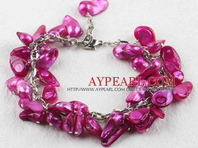 irregular shape dyed purple red pearl bracelet with extendable chain