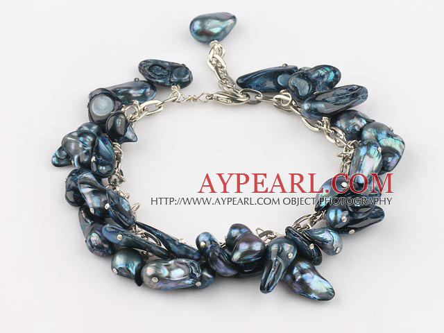 irregular shape dyed black pearl bracelet with extendable chain