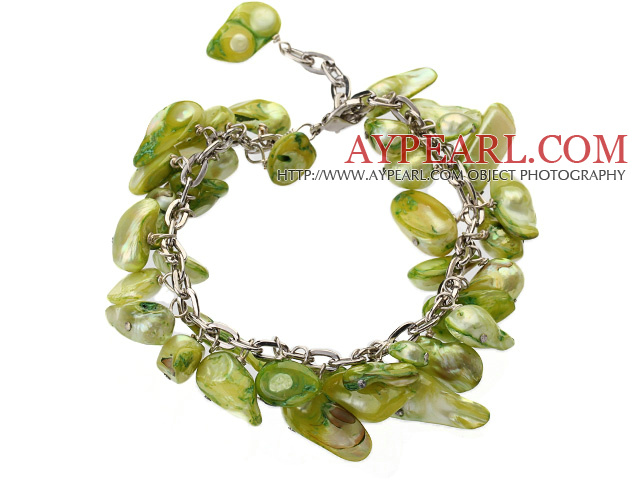 irregular shape dyed grass green pearl bracelet with extendable chain