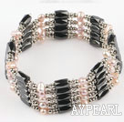 3-4Mm Pink Freshwater Pearl Hematite And Metal Beads Magnetic Bracelet