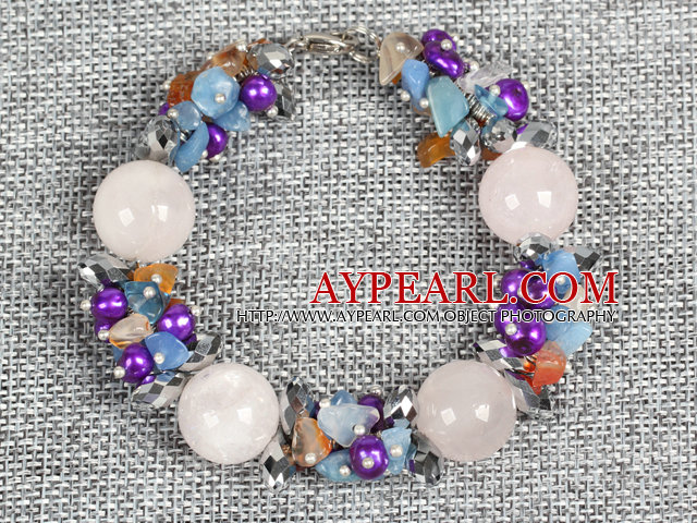 Hot Sale Gorgeous Round Rose Quartz Beads Cluster Purple Pearl Multi Color Stone Beads Bracelet