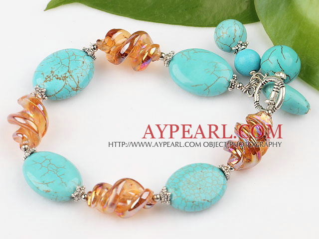turquoise and colored glaze bracelet with toggle clasp