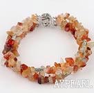 Fashion Multi Strand 6-8Mm Red Agate Chips Wrap Bangle Bracelet