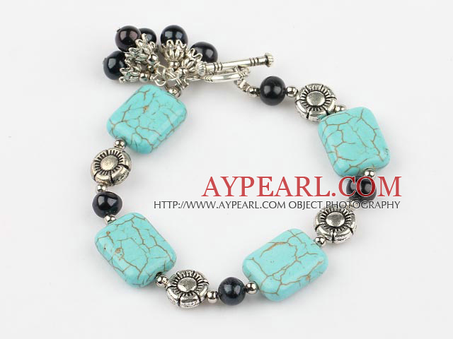 black pearl and turquoise bracelet with toggle clasp 